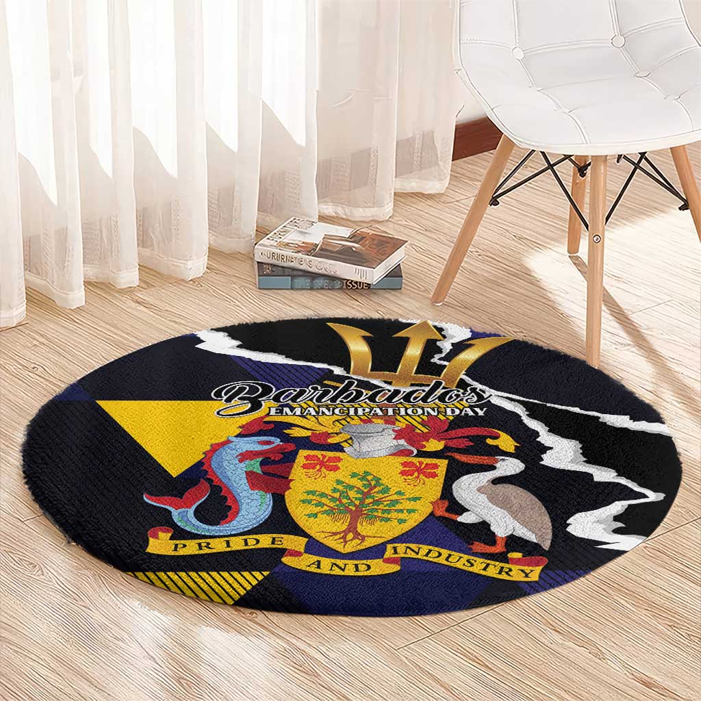 Barbados Emancipation Day Round Carpet Luxury Gold Trident - Wonder Print Shop