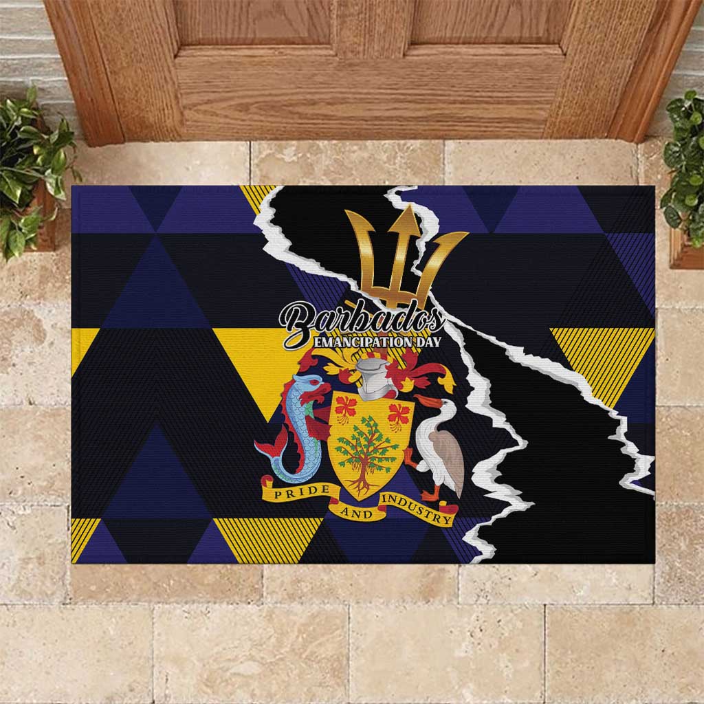 Barbados Emancipation Day Rubber Doormat Luxury Gold Trident - Wonder Print Shop