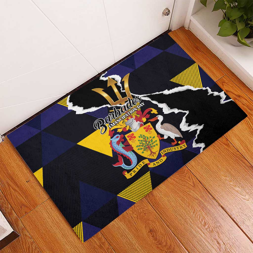 Barbados Emancipation Day Rubber Doormat Luxury Gold Trident - Wonder Print Shop