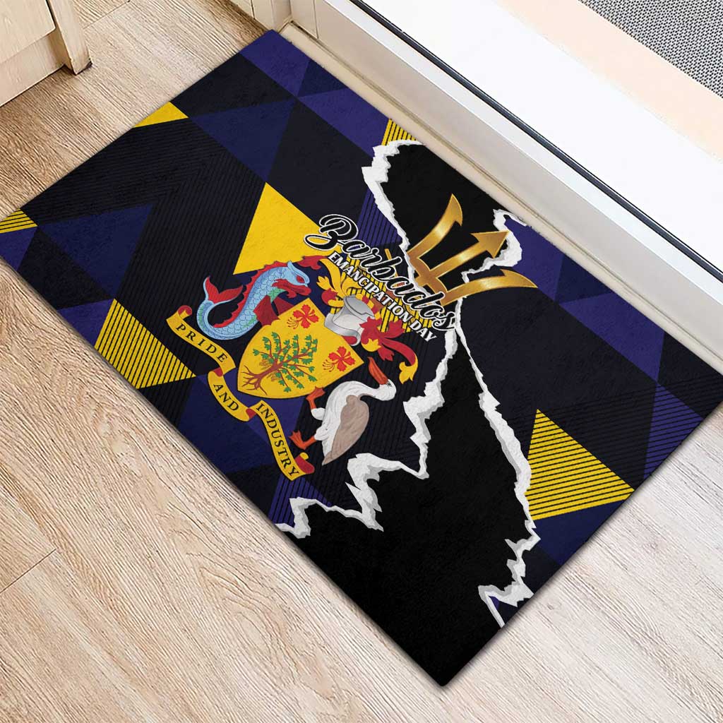 Barbados Emancipation Day Rubber Doormat Luxury Gold Trident - Wonder Print Shop