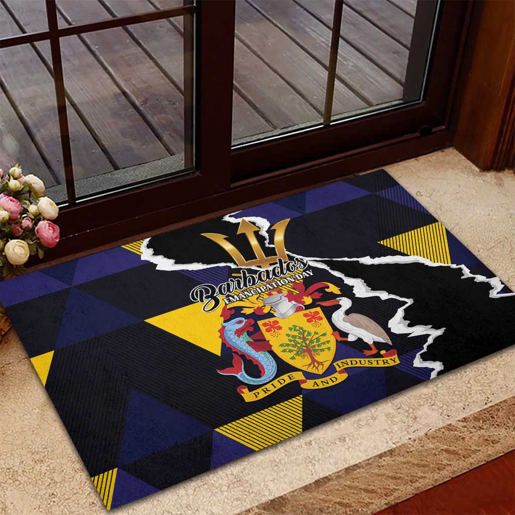 Barbados Emancipation Day Rubber Doormat Luxury Gold Trident - Wonder Print Shop