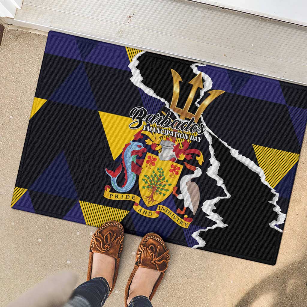 Barbados Emancipation Day Rubber Doormat Luxury Gold Trident - Wonder Print Shop