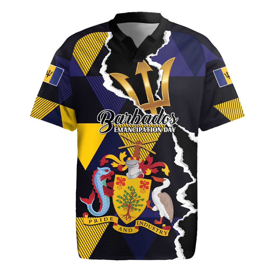 Personalized Barbados Emancipation Day Rugby Jersey Luxury Gold Trident - Wonder Print Shop