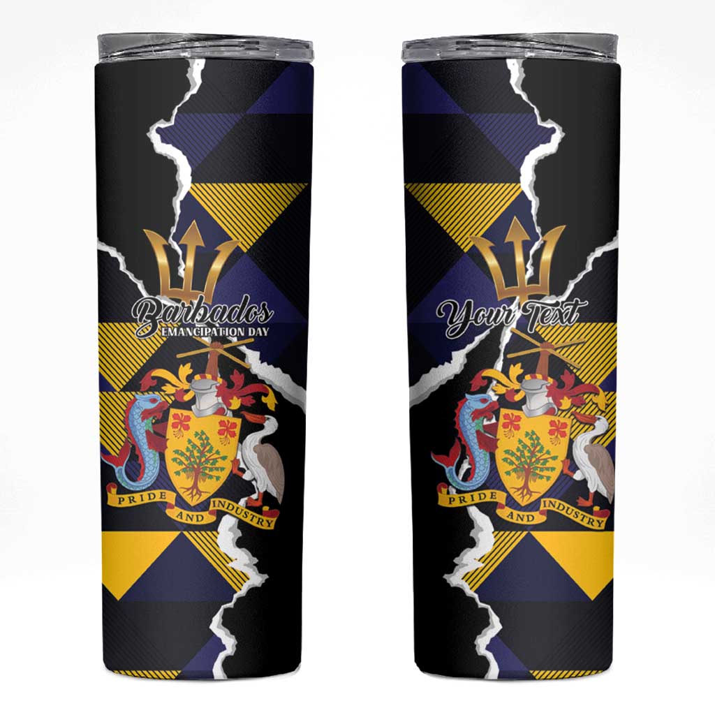 Personalized Barbados Emancipation Day Skinny Tumbler Luxury Gold Trident - Wonder Print Shop