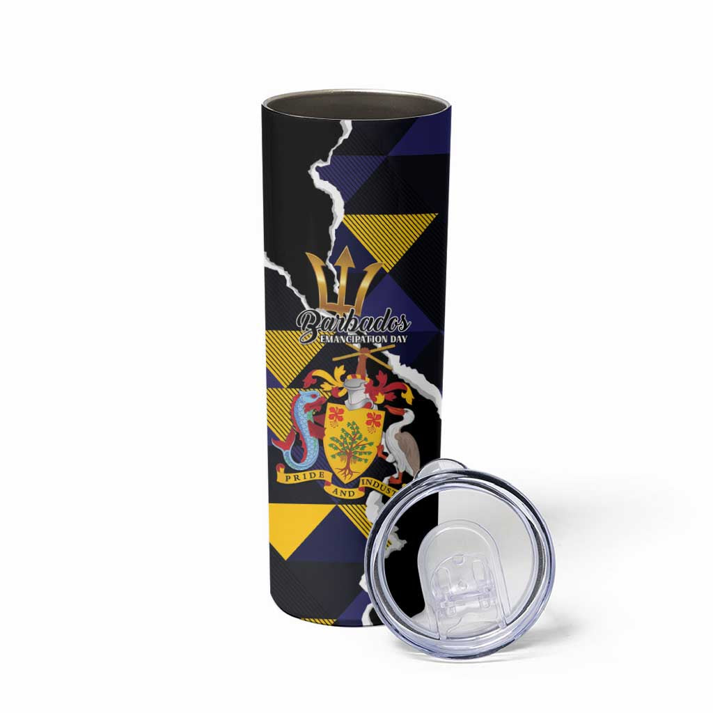Personalized Barbados Emancipation Day Skinny Tumbler Luxury Gold Trident - Wonder Print Shop