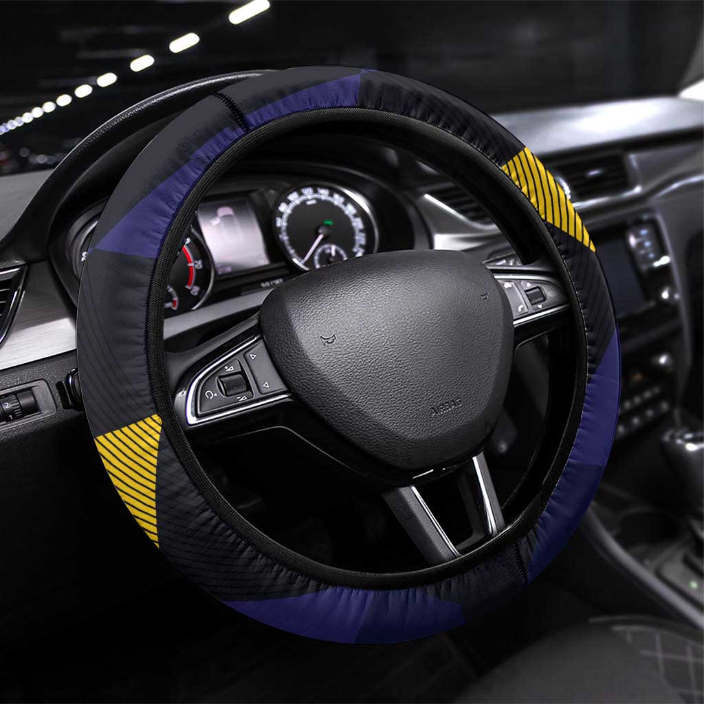 Barbados Emancipation Day Steering Wheel Cover Luxury Gold Trident - Wonder Print Shop