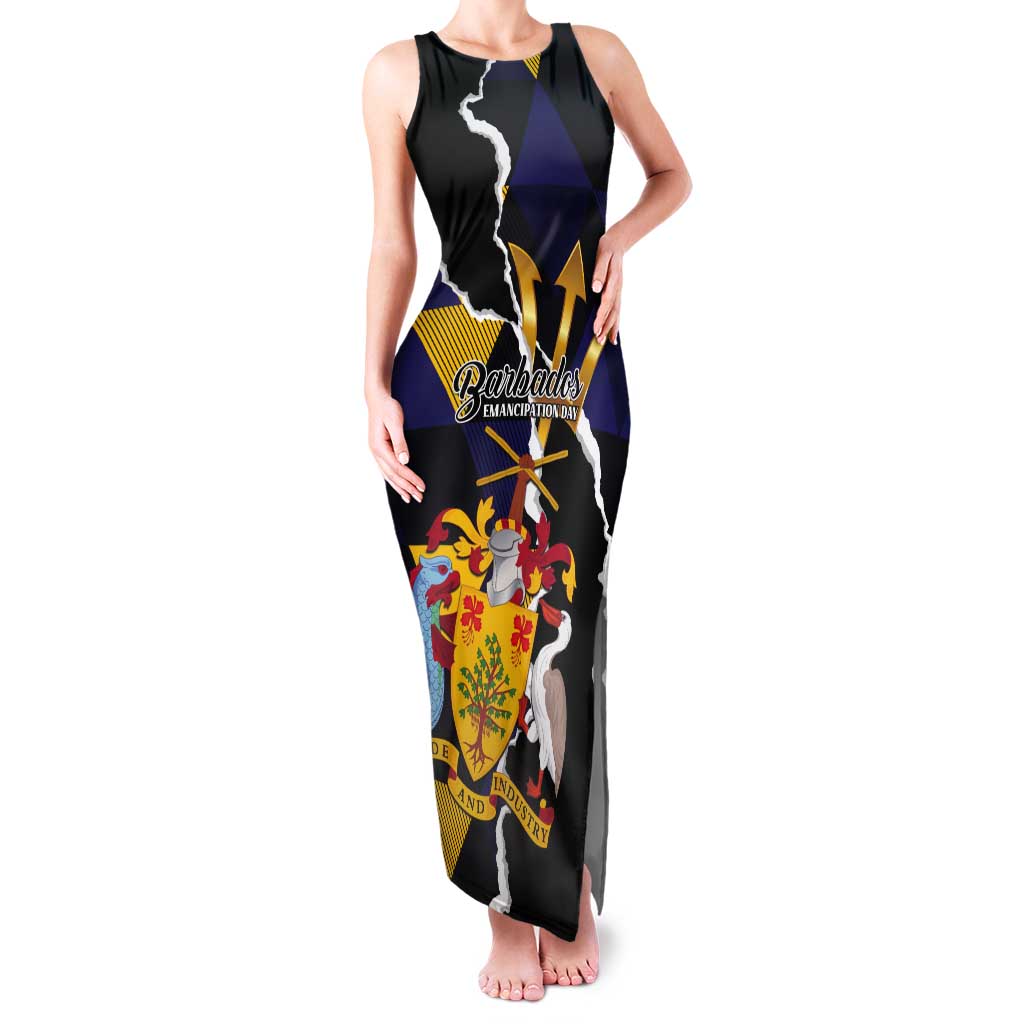 Personalized Barbados Emancipation Day Tank Maxi Dress Luxury Gold Trident - Wonder Print Shop