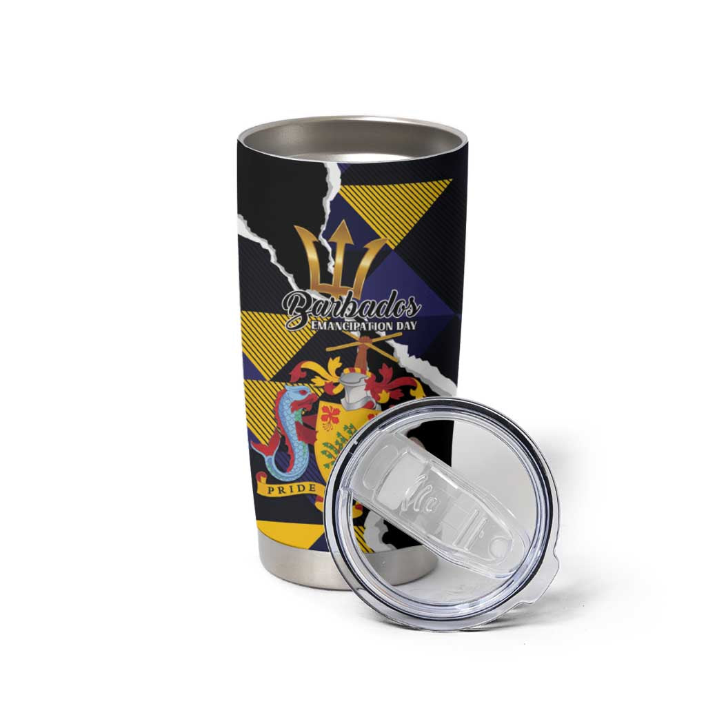 Personalized Barbados Emancipation Day Tumbler Cup Luxury Gold Trident - Wonder Print Shop