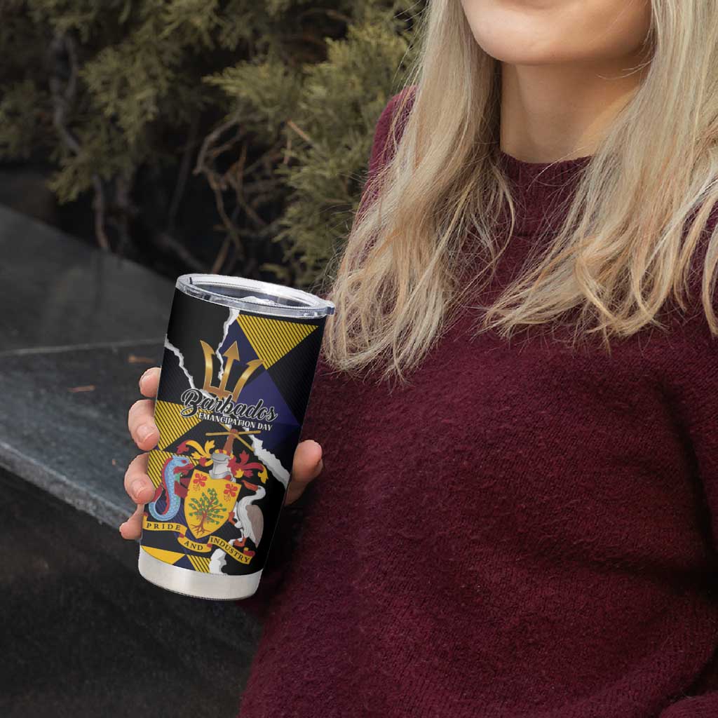 Personalized Barbados Emancipation Day Tumbler Cup Luxury Gold Trident - Wonder Print Shop