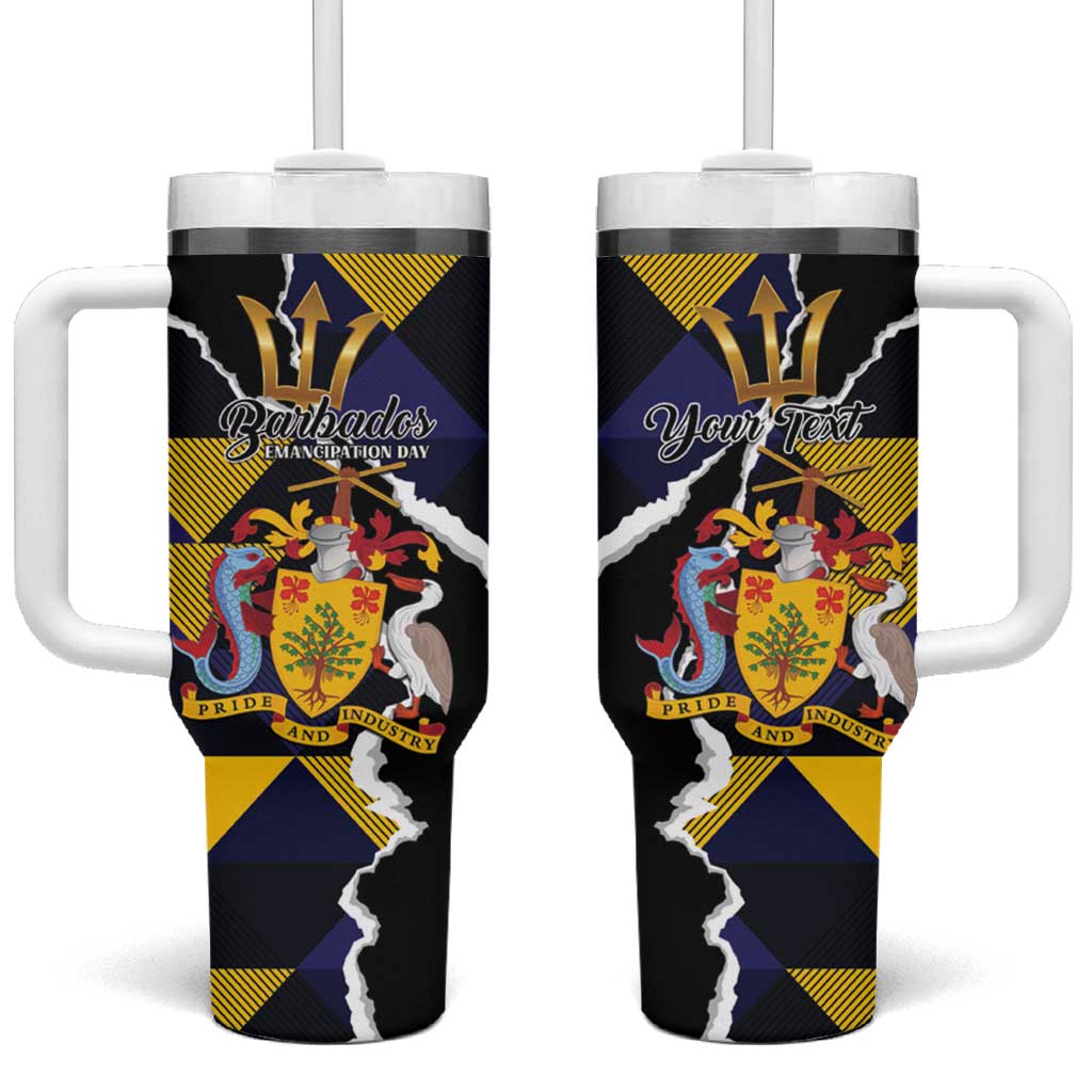 Personalized Barbados Emancipation Day Tumbler With Handle Luxury Gold Trident - Wonder Print Shop