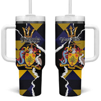 Personalized Barbados Emancipation Day Tumbler With Handle Luxury Gold Trident - Wonder Print Shop