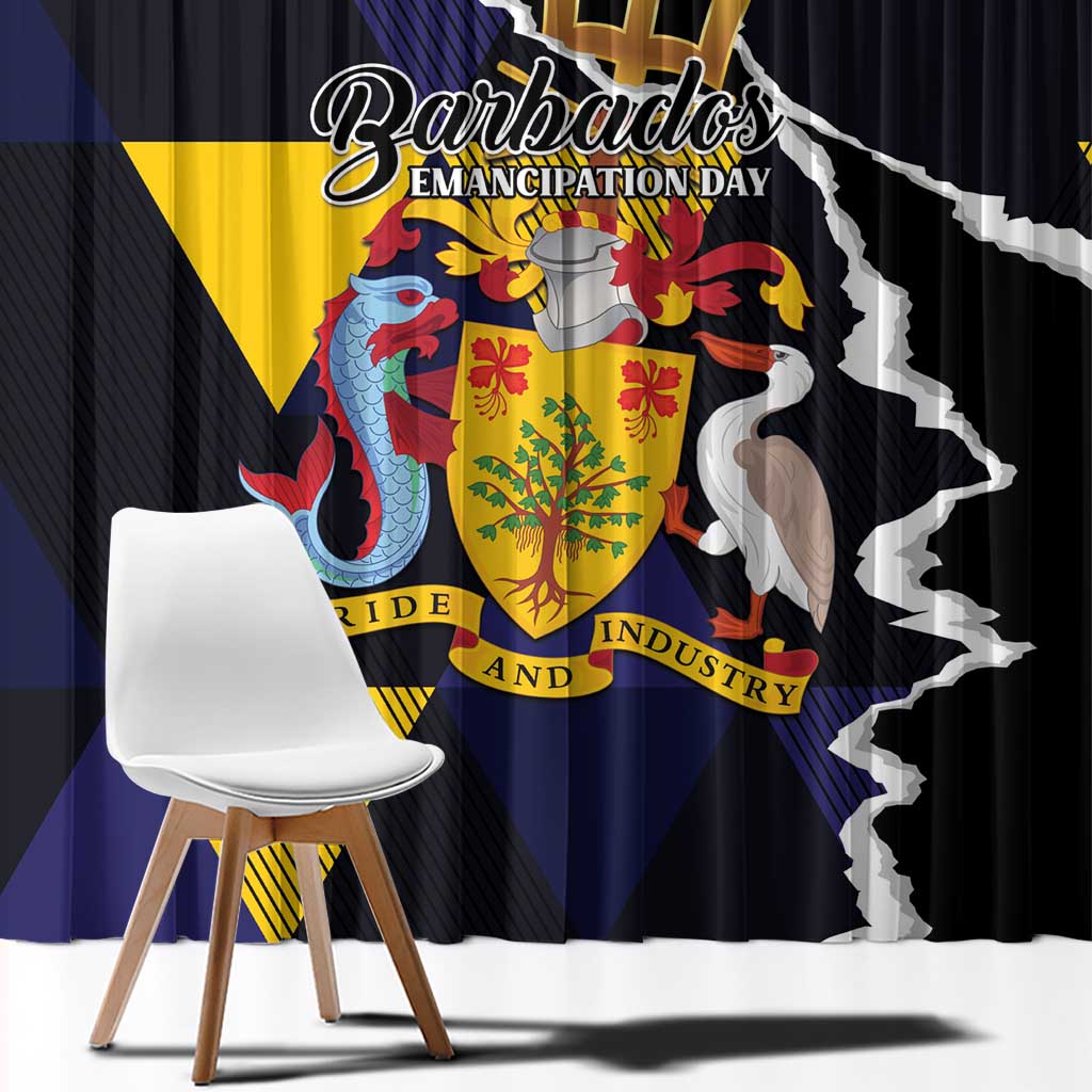 Barbados Emancipation Day Window Curtain Luxury Gold Trident - Wonder Print Shop