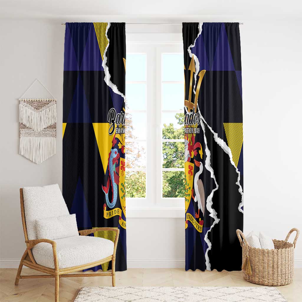 Barbados Emancipation Day Window Curtain Luxury Gold Trident - Wonder Print Shop