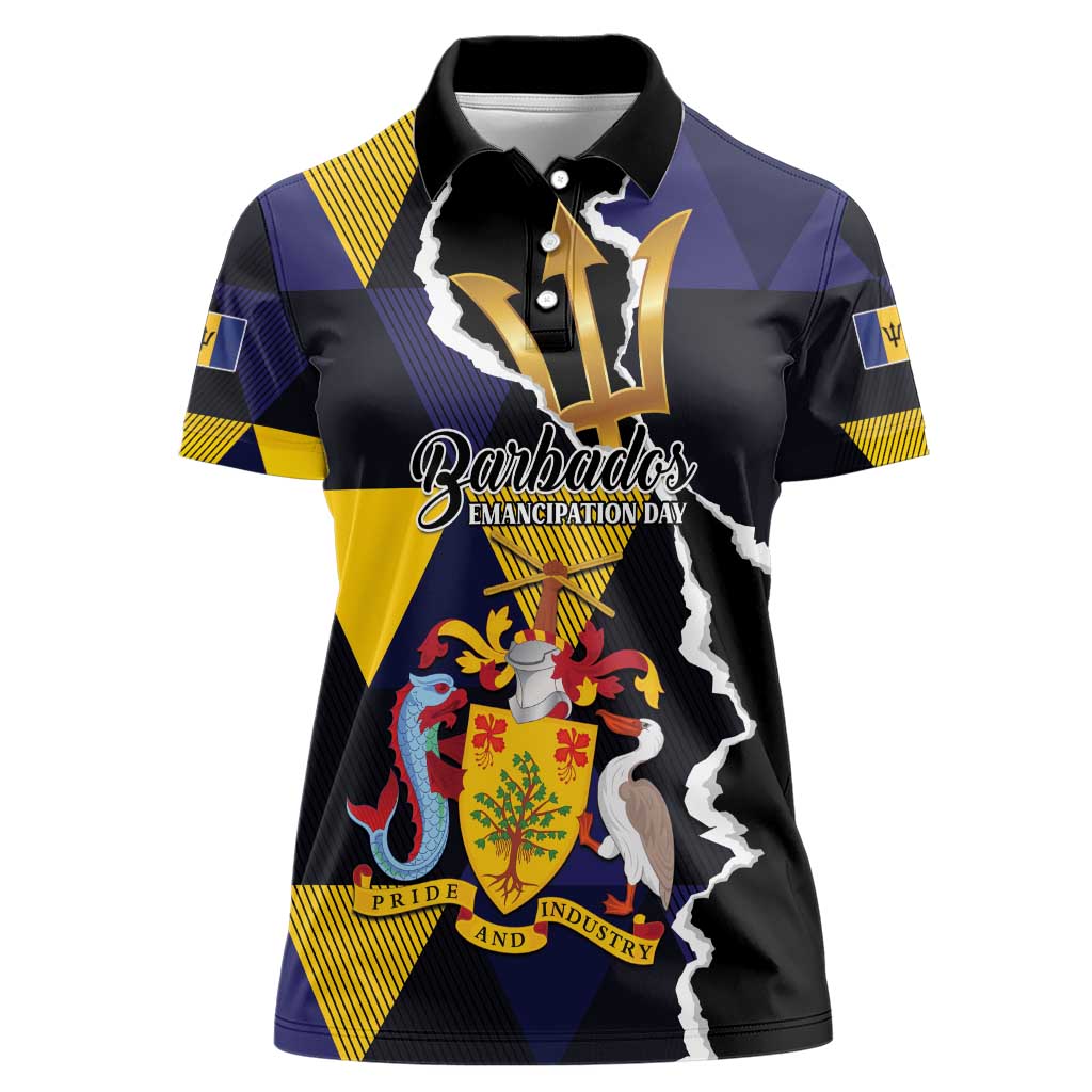 Personalized Barbados Emancipation Day Women Polo Shirt Luxury Gold Trident - Wonder Print Shop