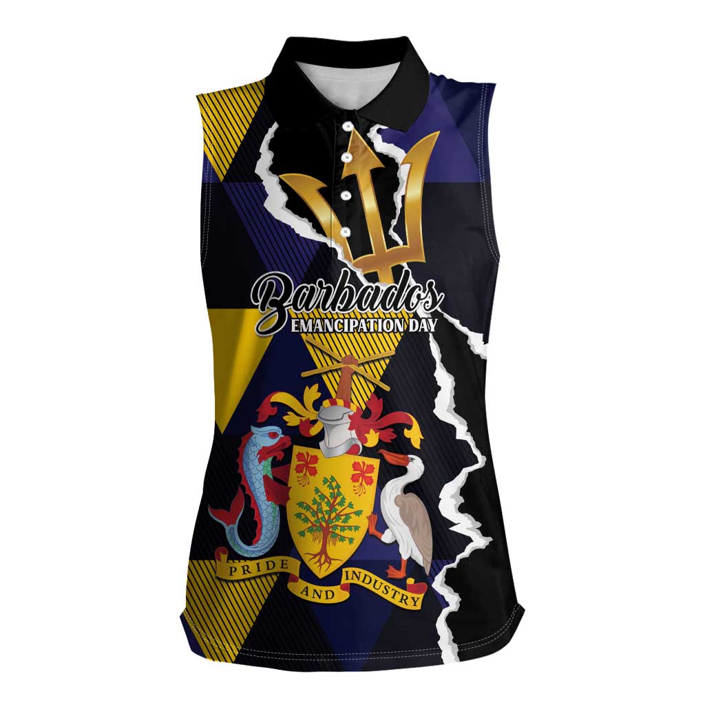Personalized Barbados Emancipation Day Women Sleeveless Polo Shirt Luxury Gold Trident - Wonder Print Shop
