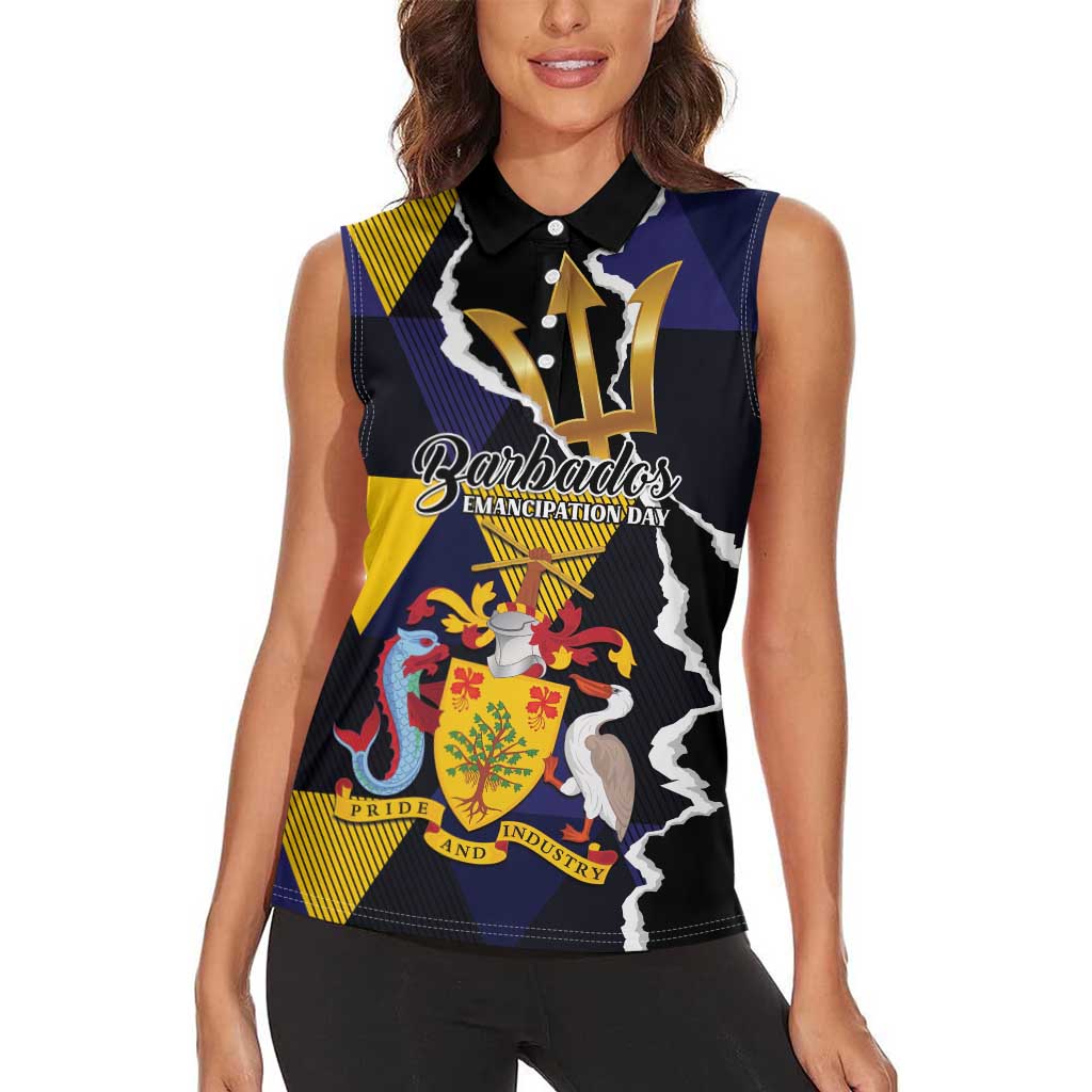 Personalized Barbados Emancipation Day Women Sleeveless Polo Shirt Luxury Gold Trident - Wonder Print Shop