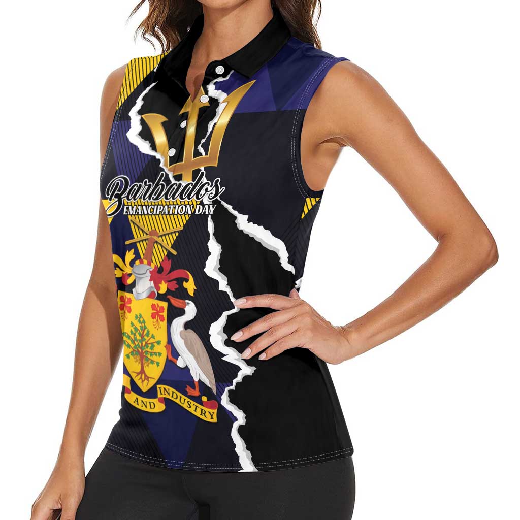 Personalized Barbados Emancipation Day Women Sleeveless Polo Shirt Luxury Gold Trident - Wonder Print Shop