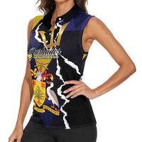 Personalized Barbados Emancipation Day Women Sleeveless Polo Shirt Luxury Gold Trident - Wonder Print Shop