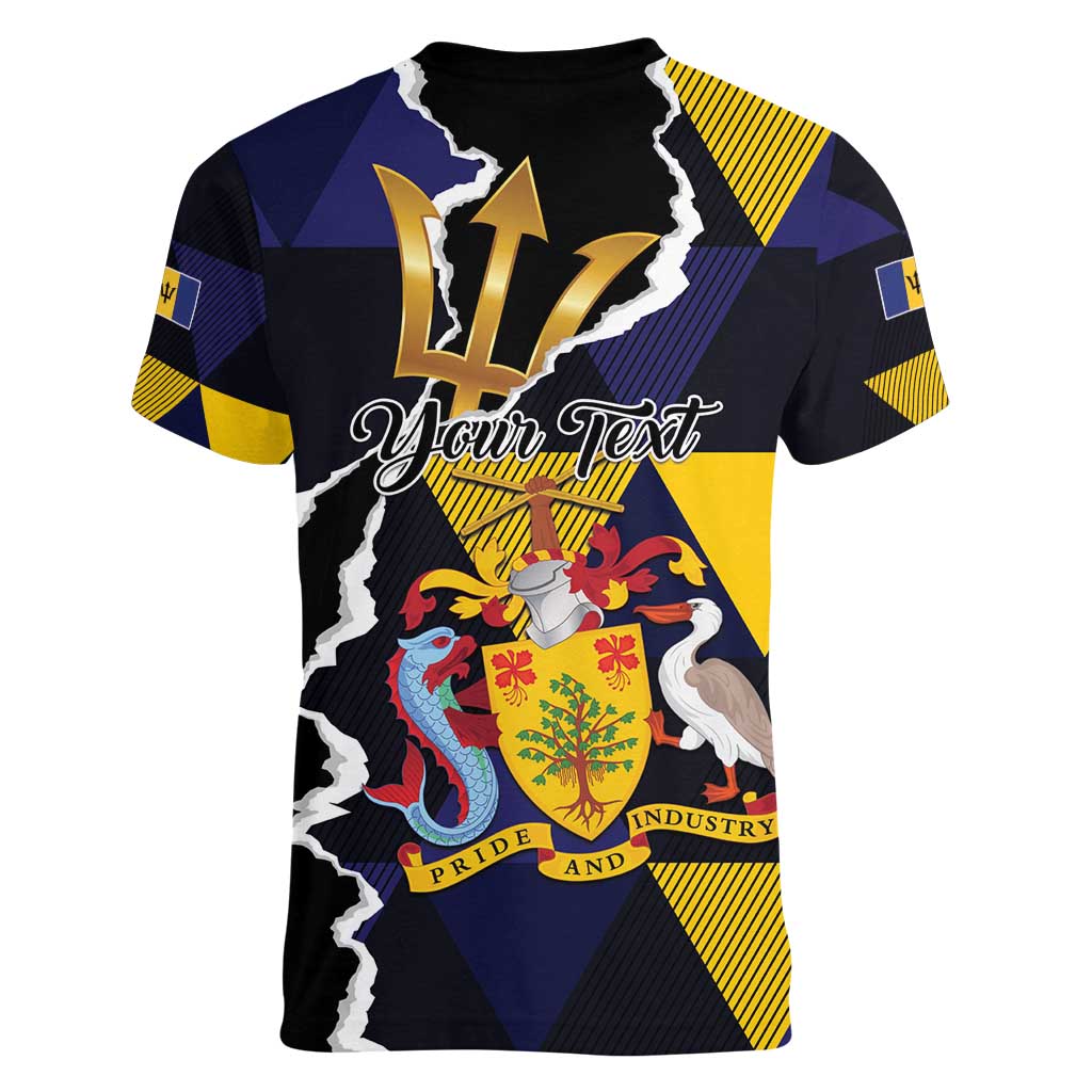 Personalized Barbados Emancipation Day Women V-Neck T-Shirt Luxury Gold Trident - Wonder Print Shop