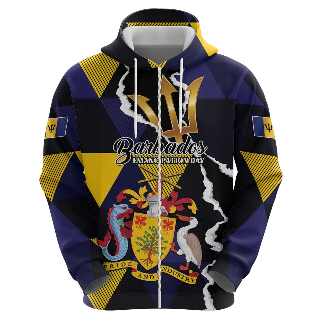 Personalized Barbados Emancipation Day Zip Hoodie Luxury Gold Trident - Wonder Print Shop