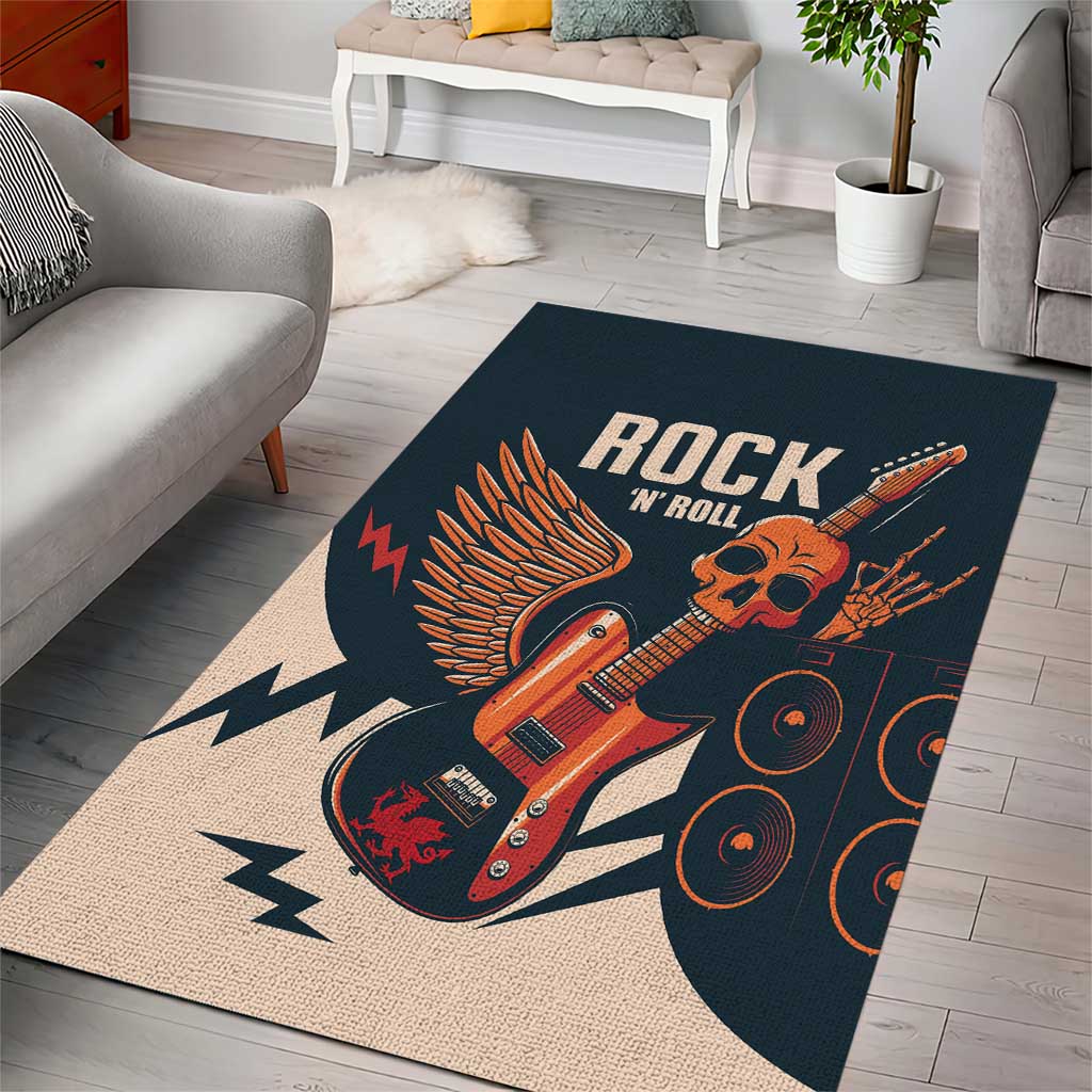 Rock and Roll Skull Guitar Area Rug Welsh Dragon - Wonder Print Shop