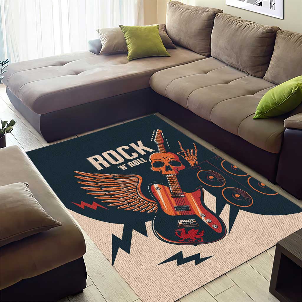 Rock and Roll Skull Guitar Area Rug Welsh Dragon - Wonder Print Shop