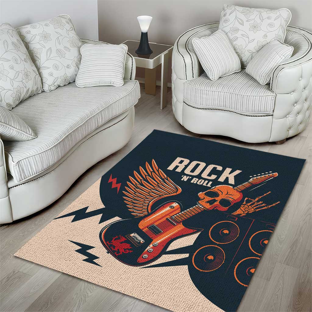 Rock and Roll Skull Guitar Area Rug Welsh Dragon - Wonder Print Shop