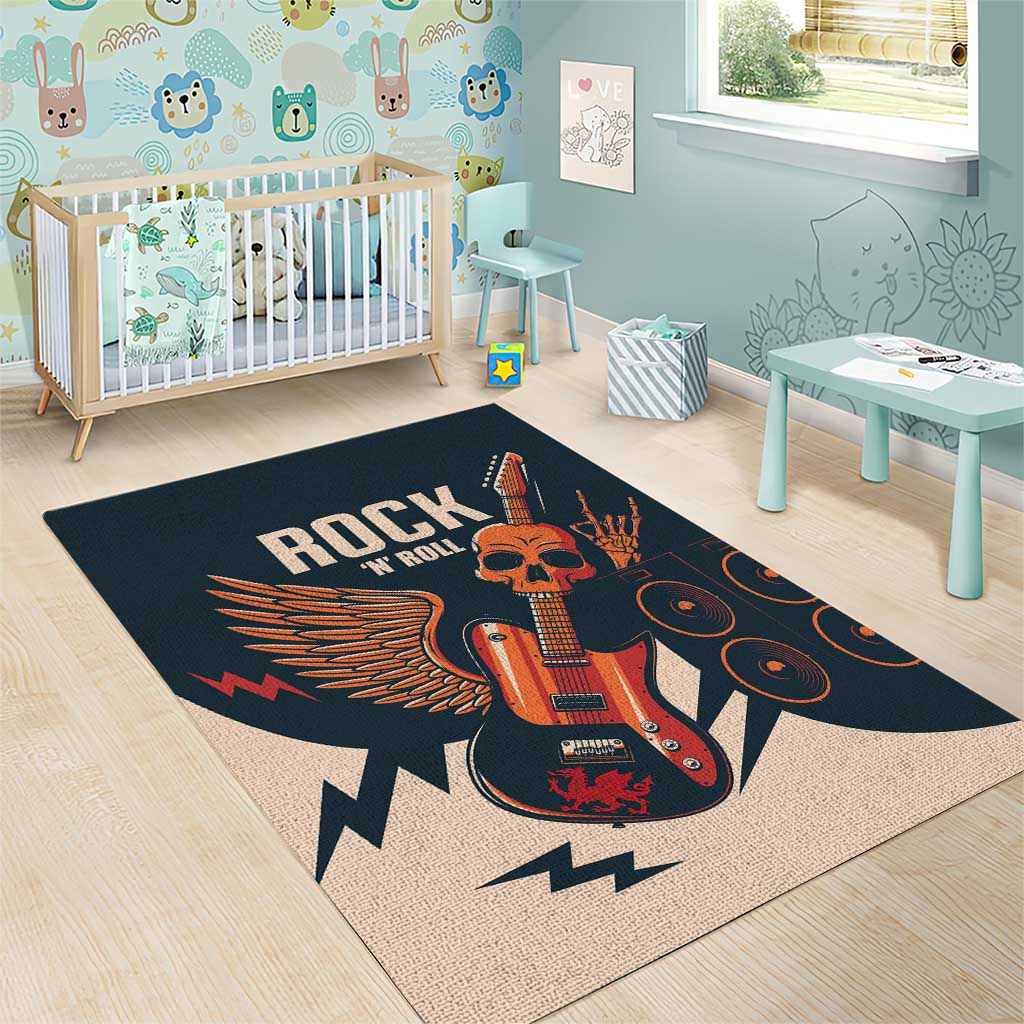 Rock and Roll Skull Guitar Area Rug Welsh Dragon - Wonder Print Shop