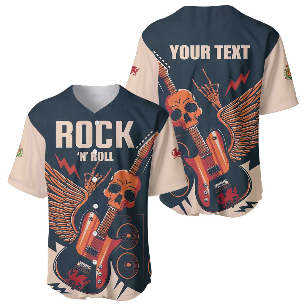 Rock and Roll Skull Guitar Baseball Jersey Welsh Dragon - Wonder Print Shop