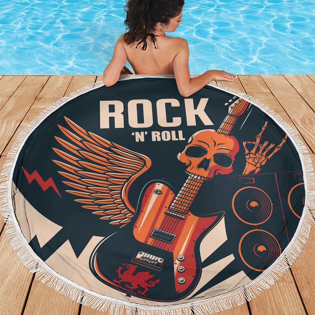 Rock and Roll Skull Guitar Beach Blanket Welsh Dragon - Wonder Print Shop