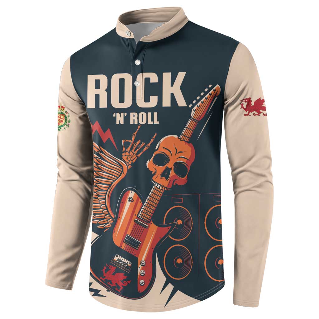 Rock and Roll Skull Guitar Button Sweatshirt Welsh Dragon - Wonder Print Shop
