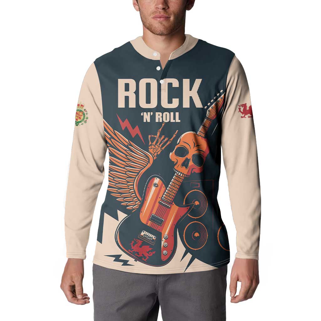 Rock and Roll Skull Guitar Button Sweatshirt Welsh Dragon - Wonder Print Shop