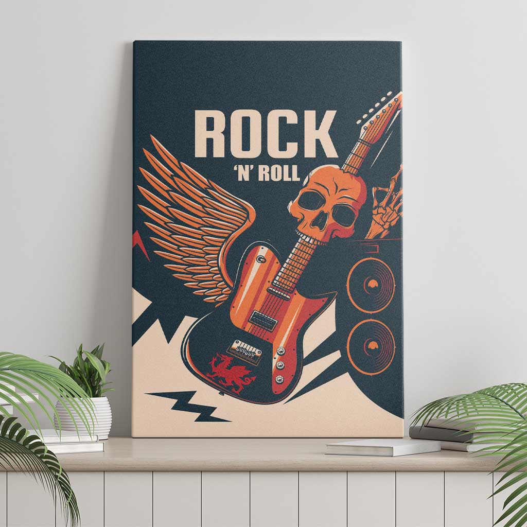 Rock and Roll Skull Guitar Canvas Wall Art Welsh Dragon - Wonder Print Shop