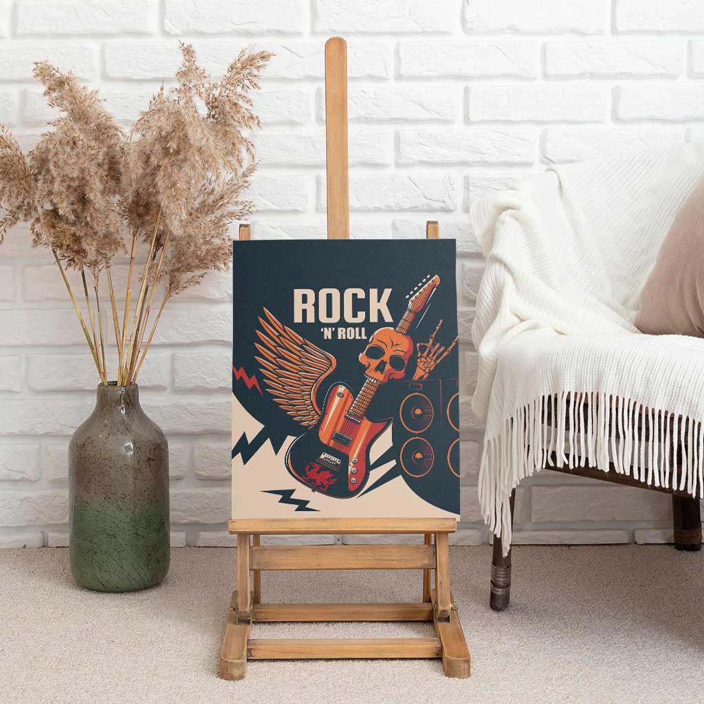 Rock and Roll Skull Guitar Canvas Wall Art Welsh Dragon - Wonder Print Shop
