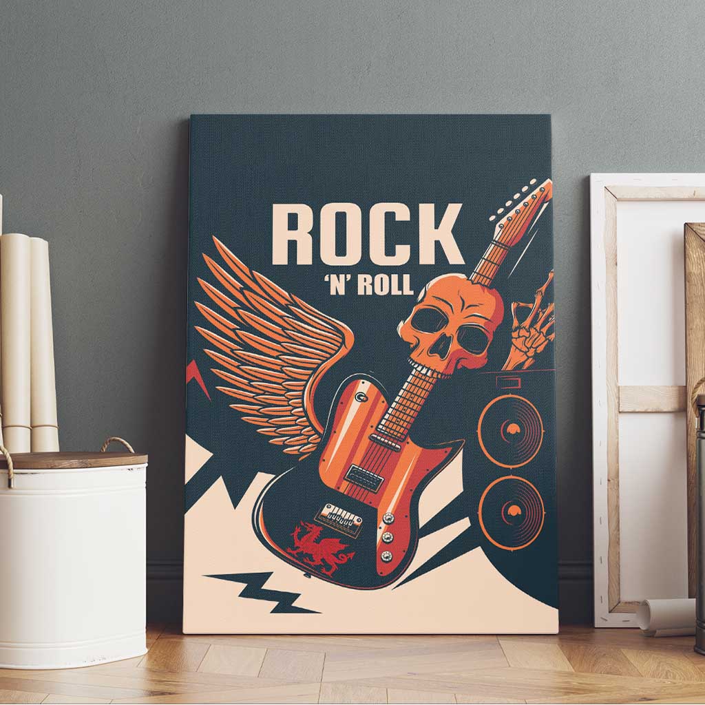 Rock and Roll Skull Guitar Canvas Wall Art Welsh Dragon - Wonder Print Shop