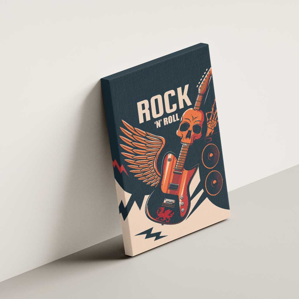 Rock and Roll Skull Guitar Canvas Wall Art Welsh Dragon - Wonder Print Shop