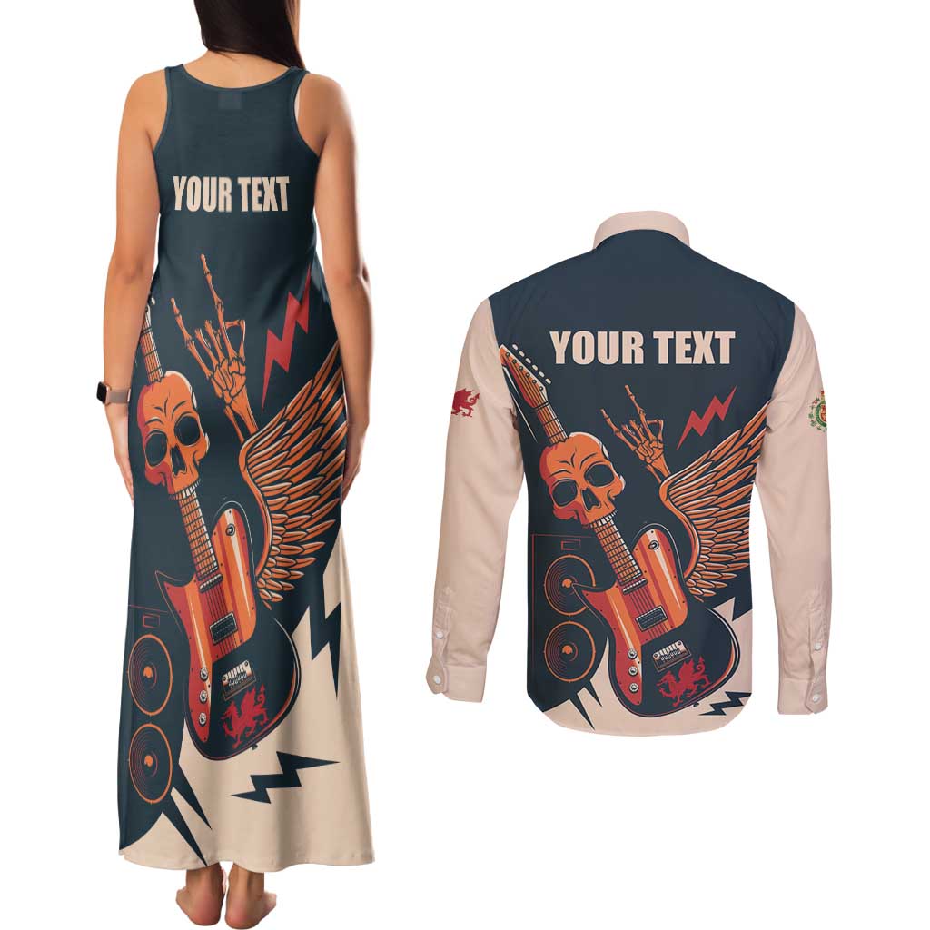 Rock and Roll Skull Guitar Couples Matching Tank Maxi Dress and Long Sleeve Button Shirt Welsh Dragon - Wonder Print Shop