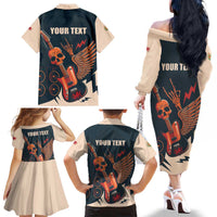 Rock and Roll Skull Guitar Family Matching Off The Shoulder Long Sleeve Dress and Hawaiian Shirt Welsh Dragon - Wonder Print Shop