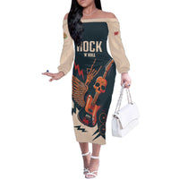 Rock and Roll Skull Guitar Family Matching Off The Shoulder Long Sleeve Dress and Hawaiian Shirt Welsh Dragon - Wonder Print Shop