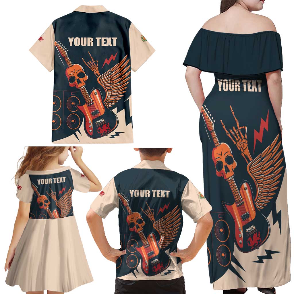 Rock and Roll Skull Guitar Family Matching Off Shoulder Maxi Dress and Hawaiian Shirt Welsh Dragon - Wonder Print Shop
