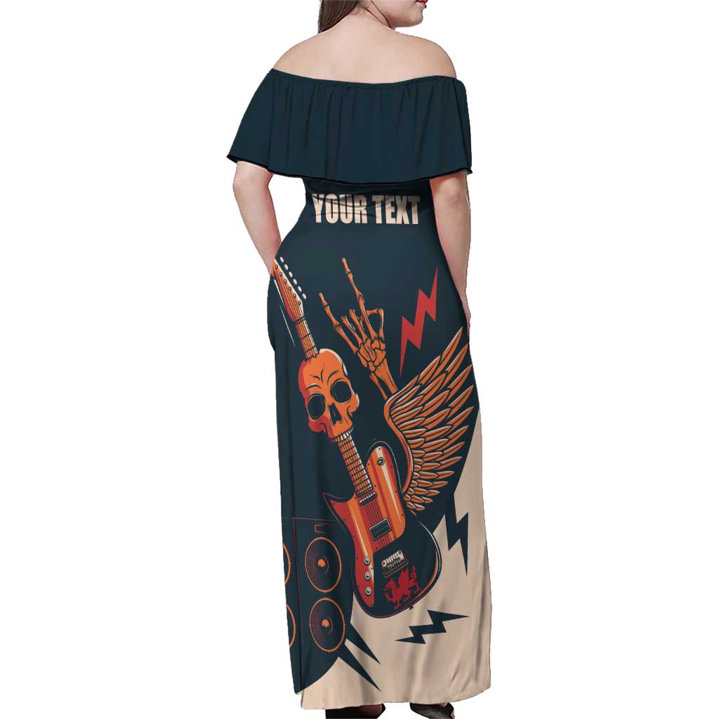 Rock and Roll Skull Guitar Family Matching Off Shoulder Maxi Dress and Hawaiian Shirt Welsh Dragon - Wonder Print Shop
