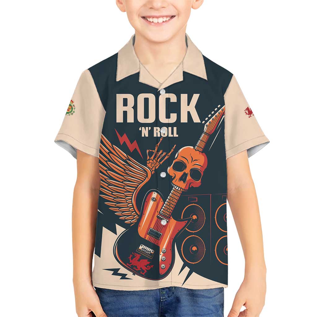 Rock and Roll Skull Guitar Family Matching Off Shoulder Maxi Dress and Hawaiian Shirt Welsh Dragon - Wonder Print Shop