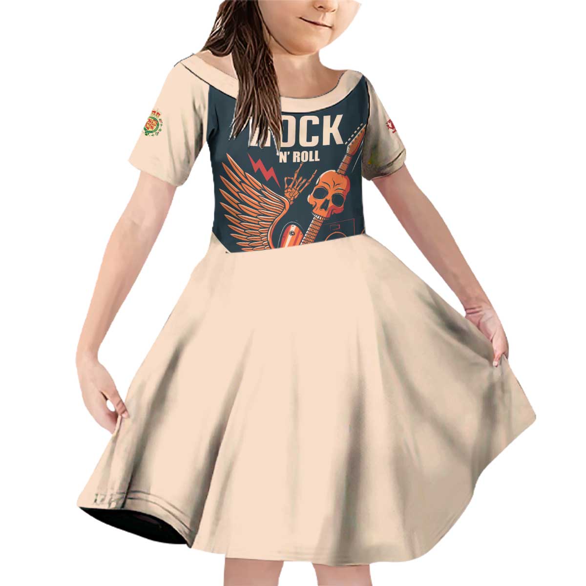 Rock and Roll Skull Guitar Family Matching Off Shoulder Short Dress and Hawaiian Shirt Welsh Dragon - Wonder Print Shop