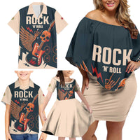 Rock and Roll Skull Guitar Family Matching Off Shoulder Short Dress and Hawaiian Shirt Welsh Dragon - Wonder Print Shop
