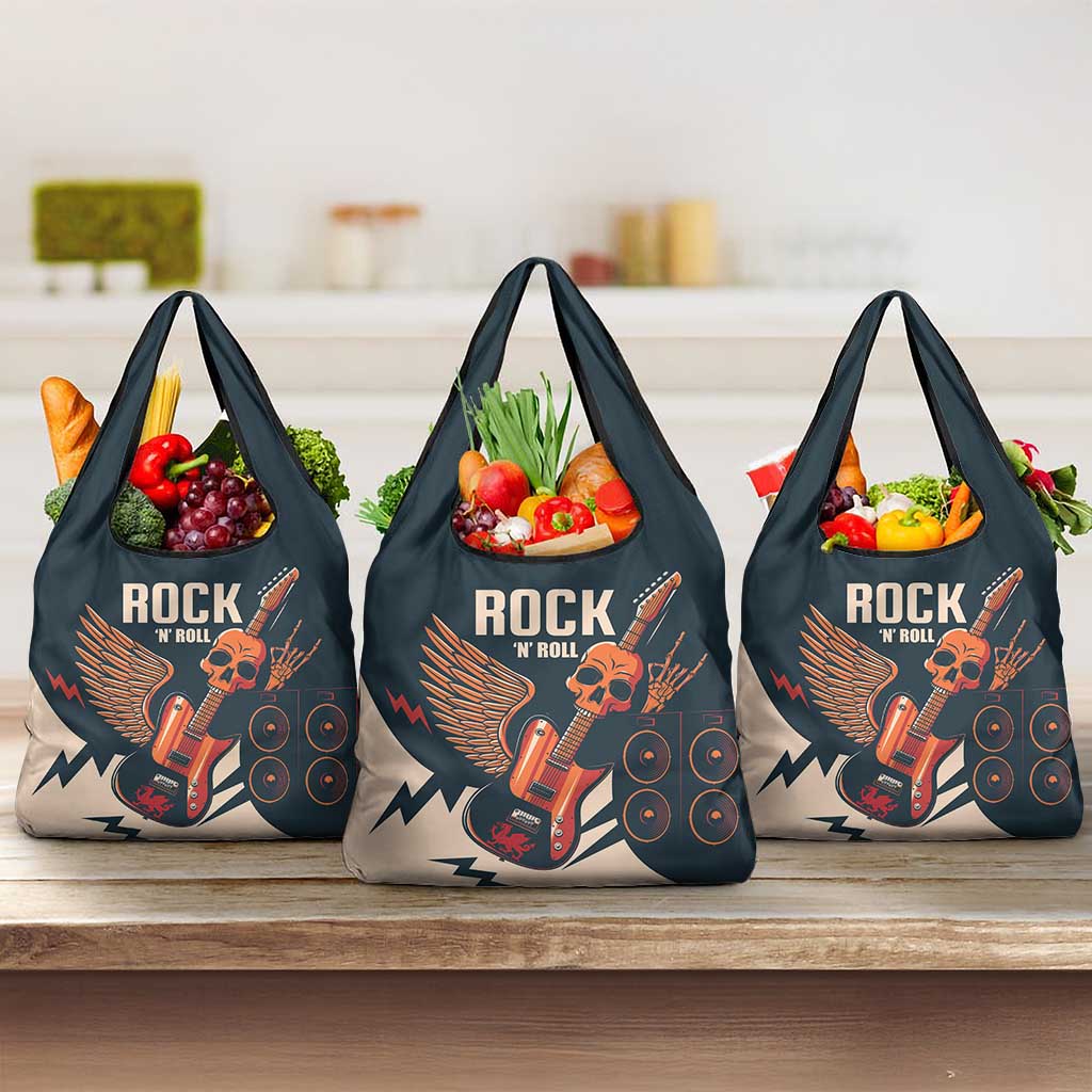 Rock and Roll Skull Guitar Grocery Bag Welsh Dragon