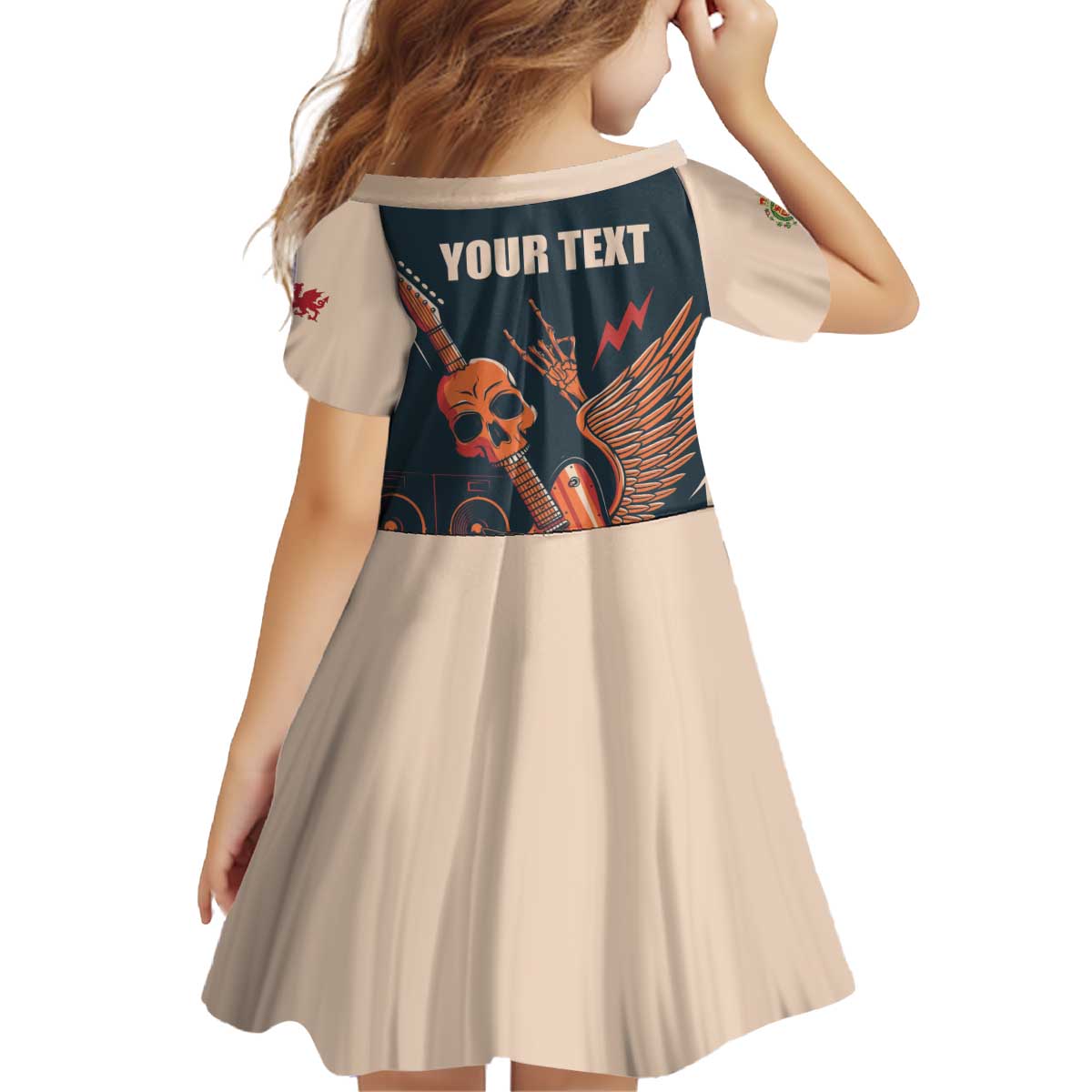 Rock and Roll Skull Guitar Kid Short Sleeve Dress Welsh Dragon - Wonder Print Shop
