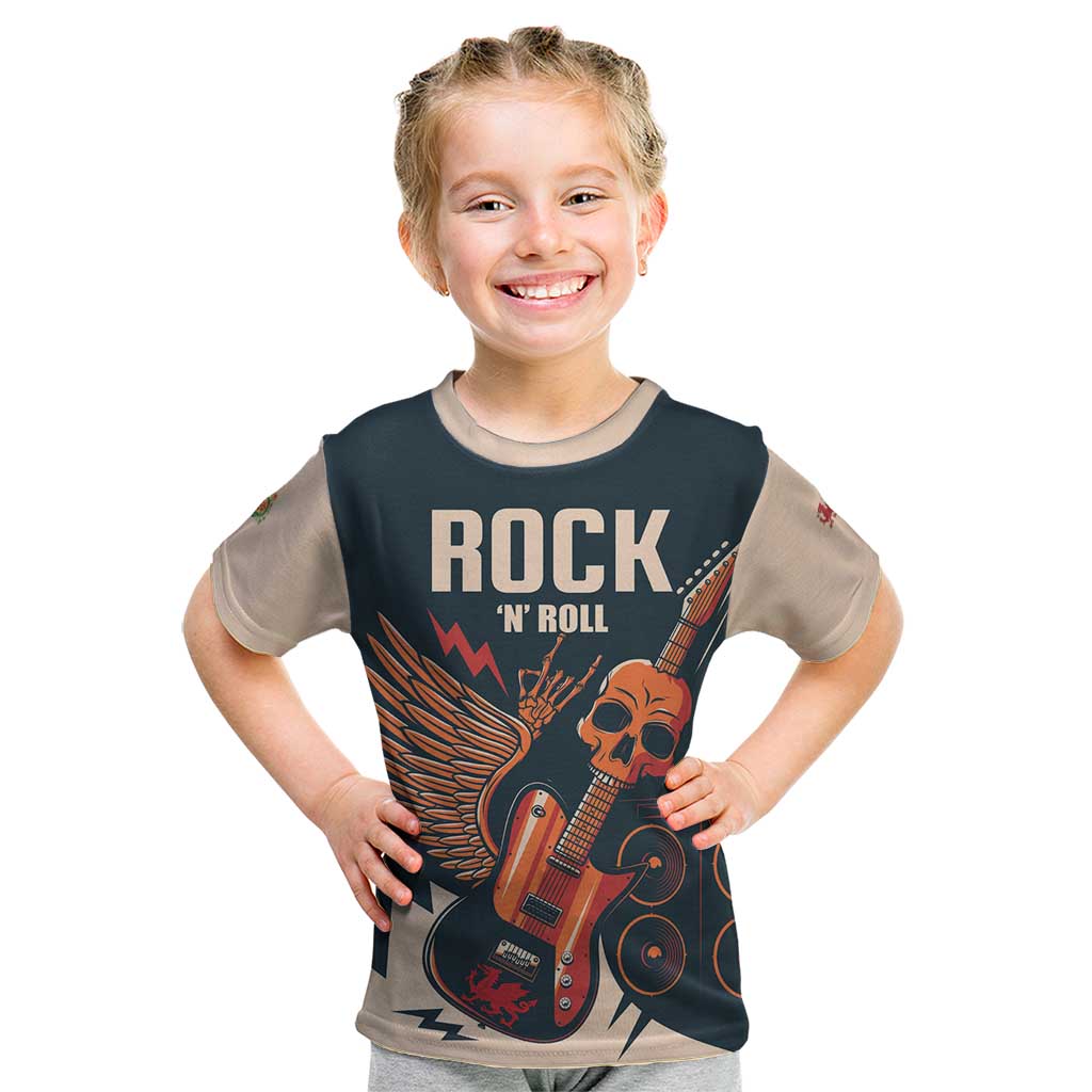 Rock and Roll Skull Guitar Kid T Shirt Welsh Dragon - Wonder Print Shop