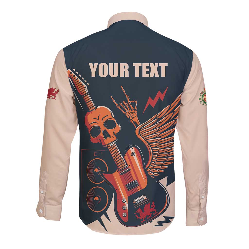 Rock and Roll Skull Guitar Long Sleeve Button Shirt Welsh Dragon - Wonder Print Shop