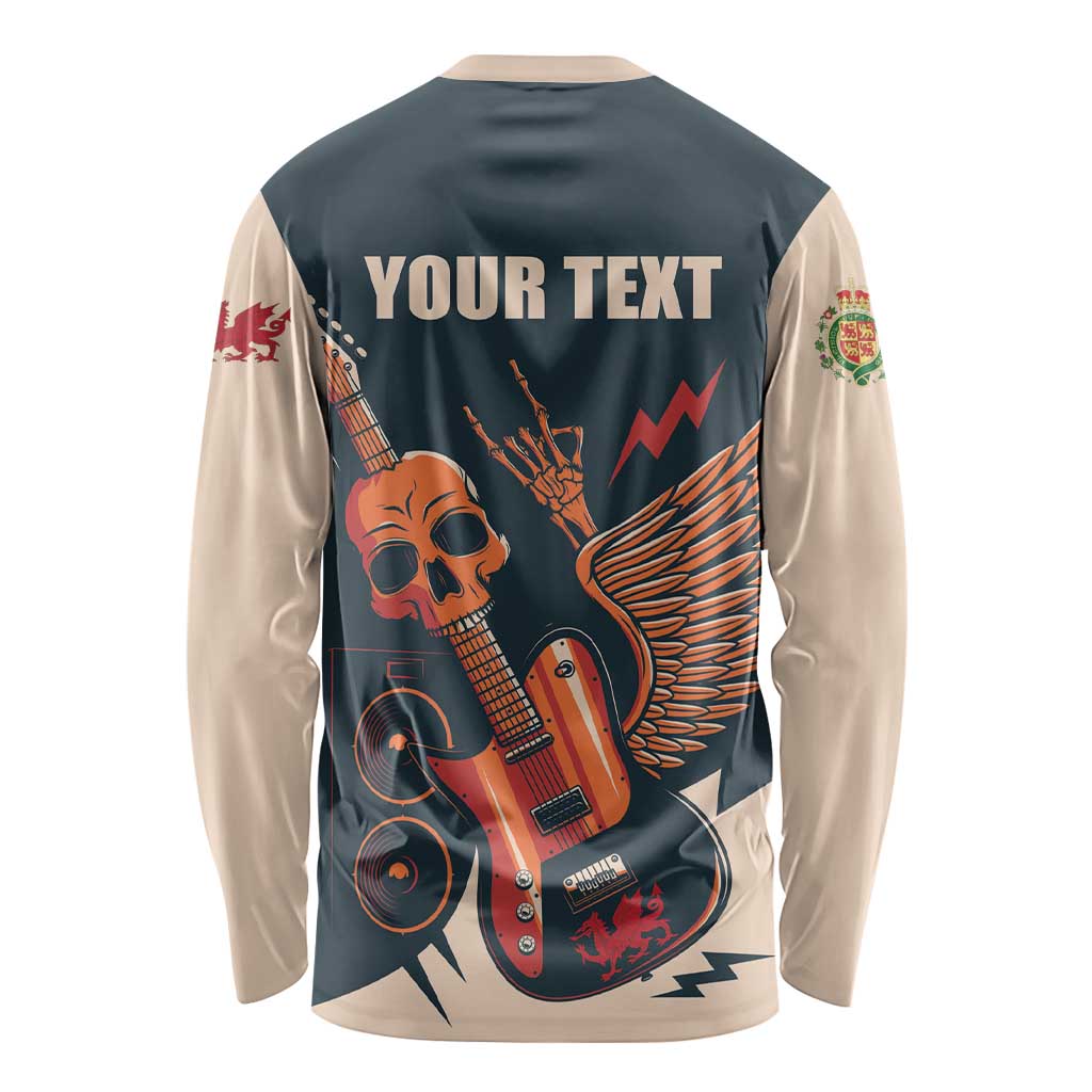 Rock and Roll Skull Guitar Long Sleeve Shirt Welsh Dragon - Wonder Print Shop