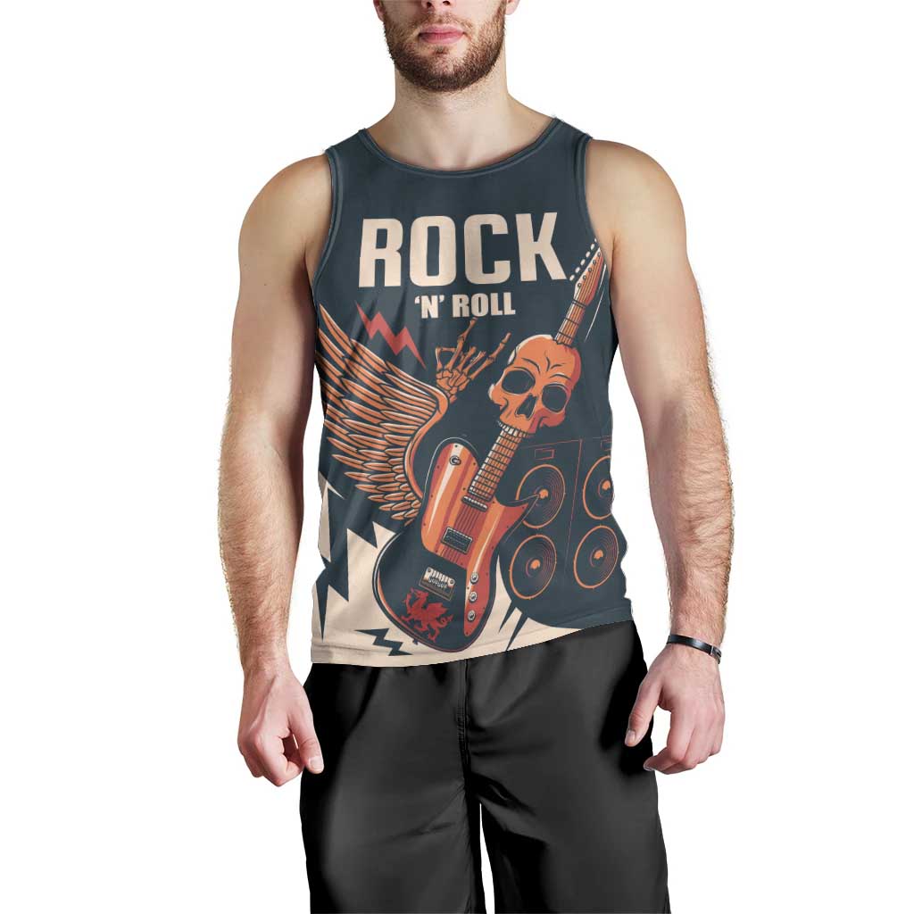 Rock and Roll Skull Guitar Men Tank Top Welsh Dragon - Wonder Print Shop